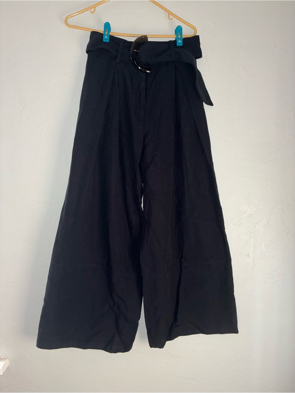 FARM Rio Black Wide-Leg Belted Pants